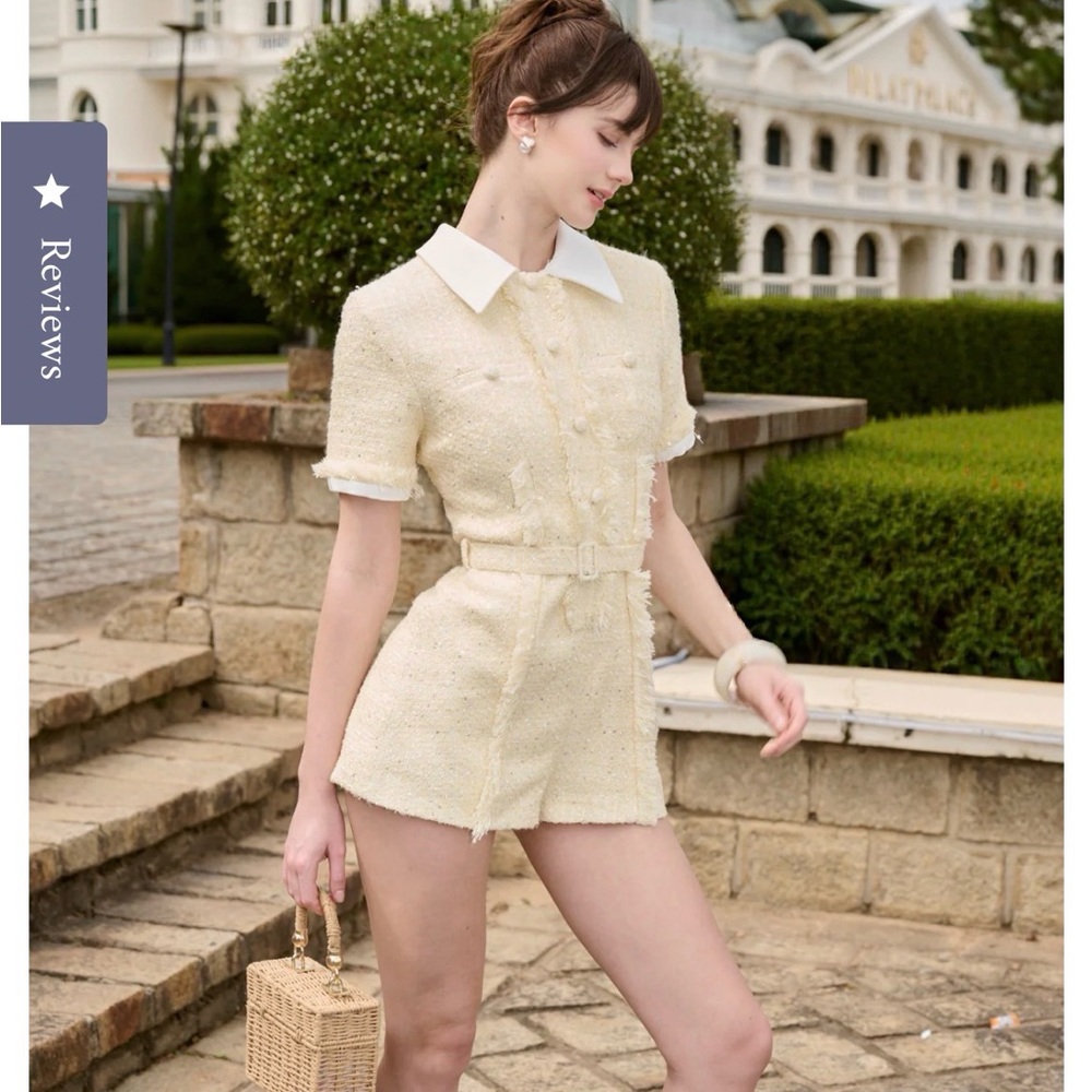 Amelie Kaiya Tweed jumpsuit romper Yellow size L